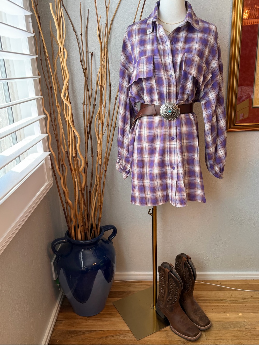 NWT. Blue Moon Plaid Shirt Dress in Lavender and White - several sizes available
